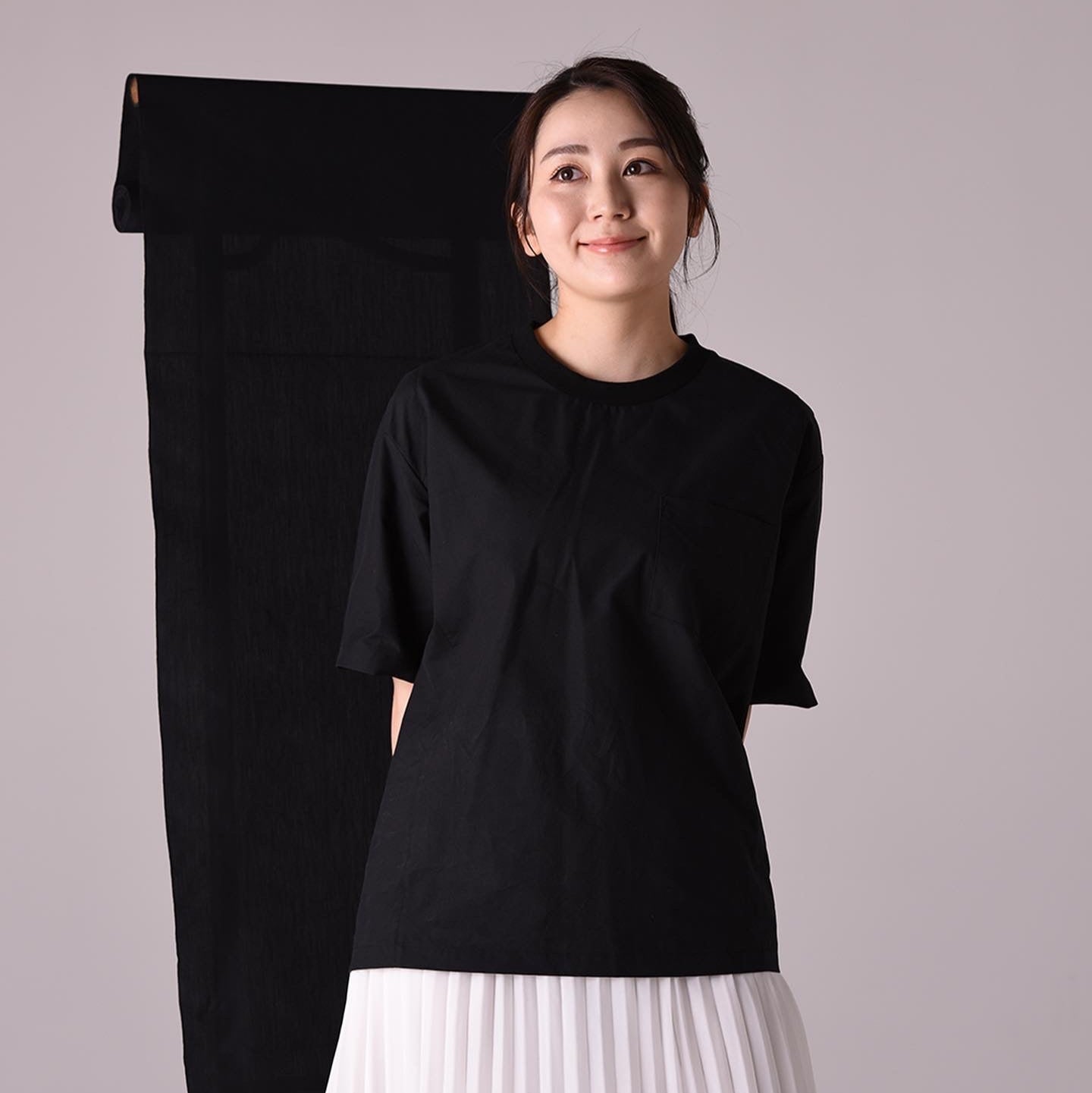 小幅織物Tシャツ 黒ポケット