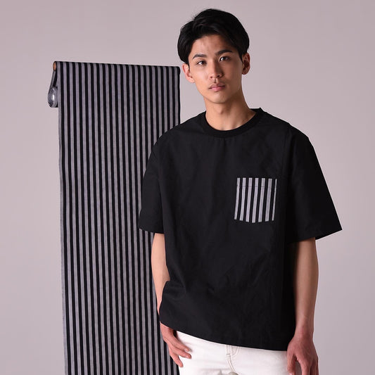 小幅織物Tシャツ 黒白ポケット