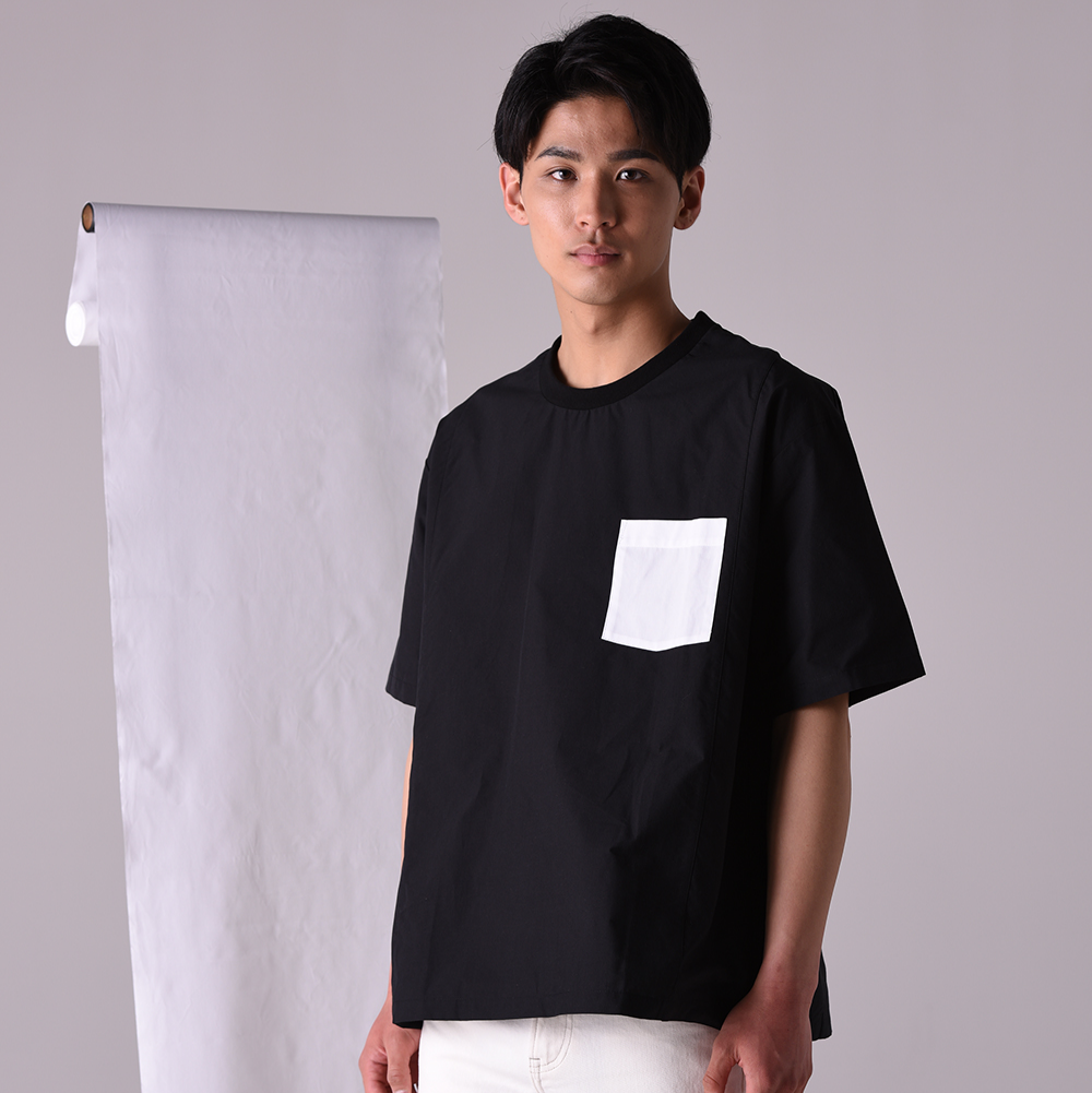 小幅織物Tシャツ白ポケット