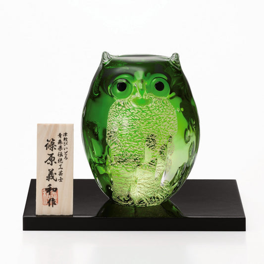 津軽びいどろ 親ふくろう（翠）