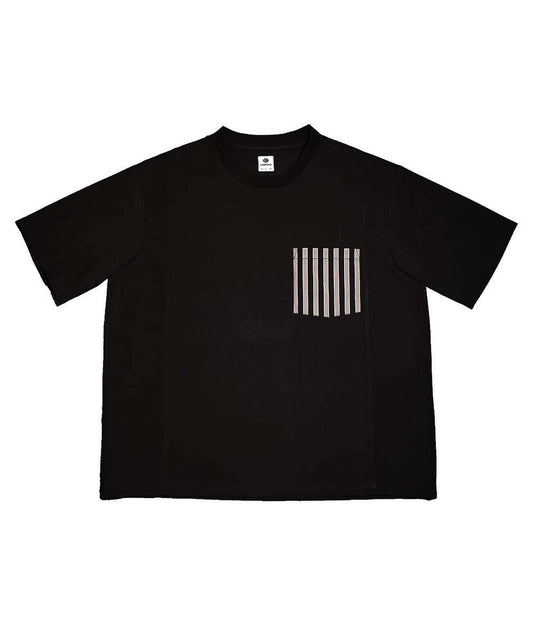 小幅織物Tシャツ 黒白ポケット